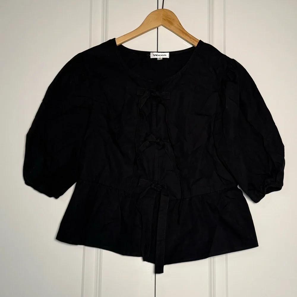 Vigoss Black Puff Sleeve Blouse - Picture 2 of 5